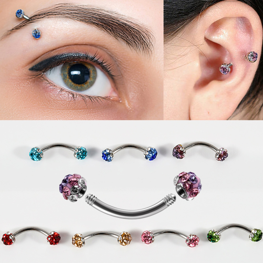 Eyebrow Curved Barbell - 1/5/7PCS Surgical Steel Rhinestones External Thread