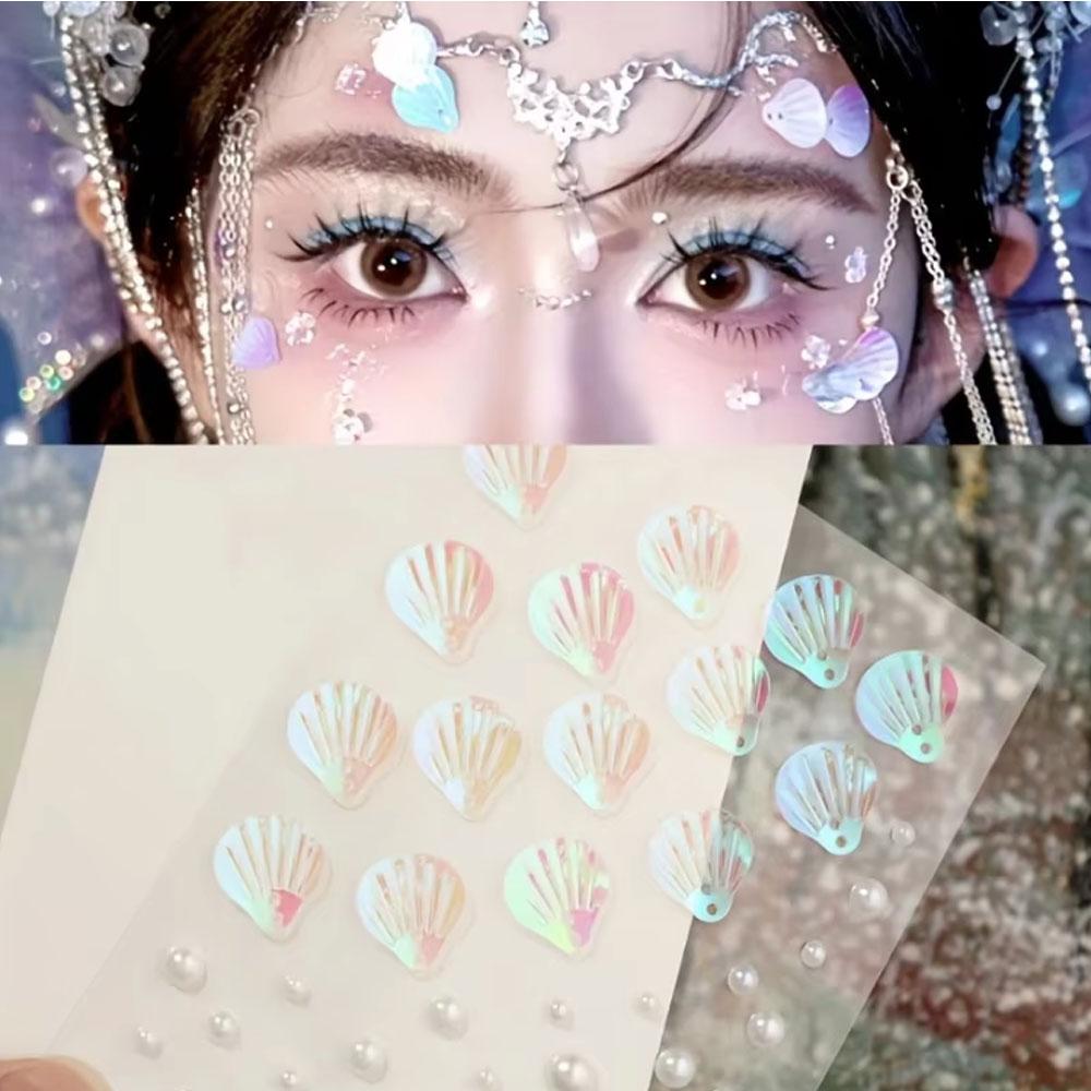 Body Jewelry Art - 1Sheet Iridescent Shell Mixed Pearl Stickers