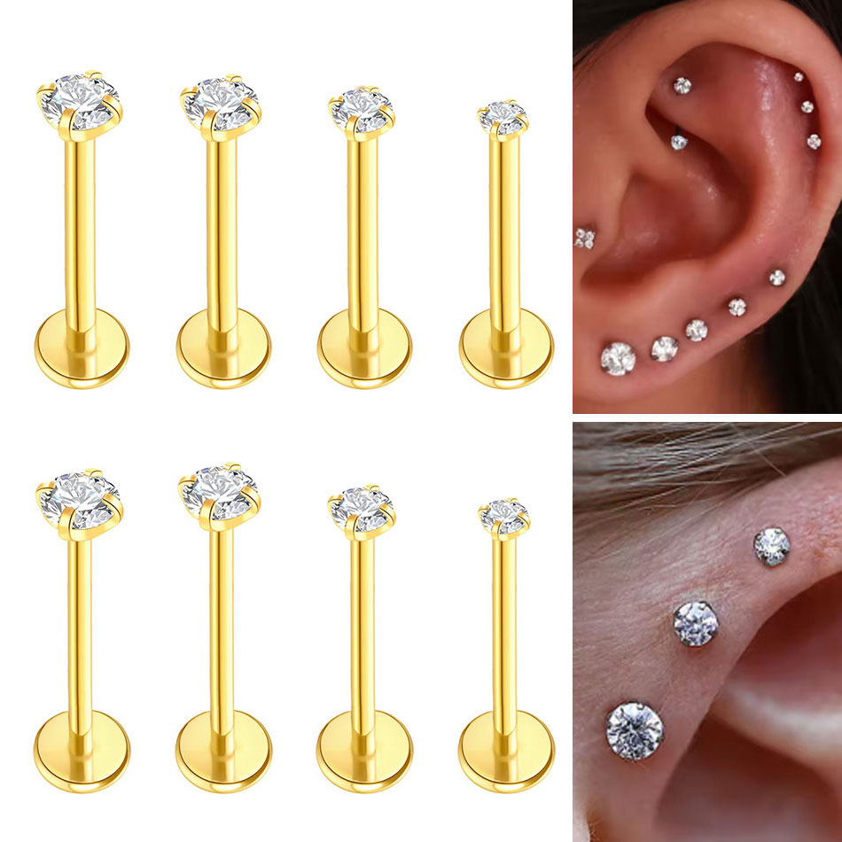 Body Jewelry Art - 1/5PCS Labret Tragus Stud Earrings 16G