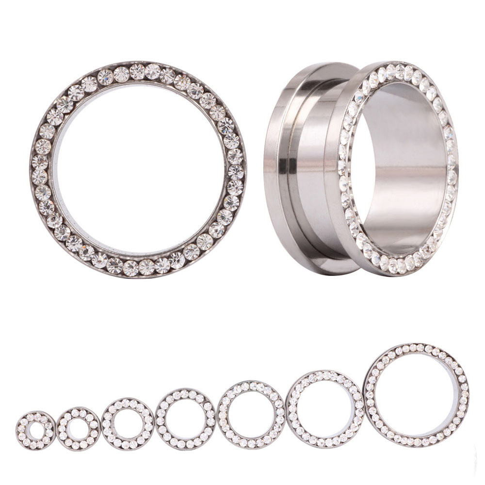 Body Jewelry Ear Gauges - 2 pcs/lot Crystal Ear Tunnel Screw