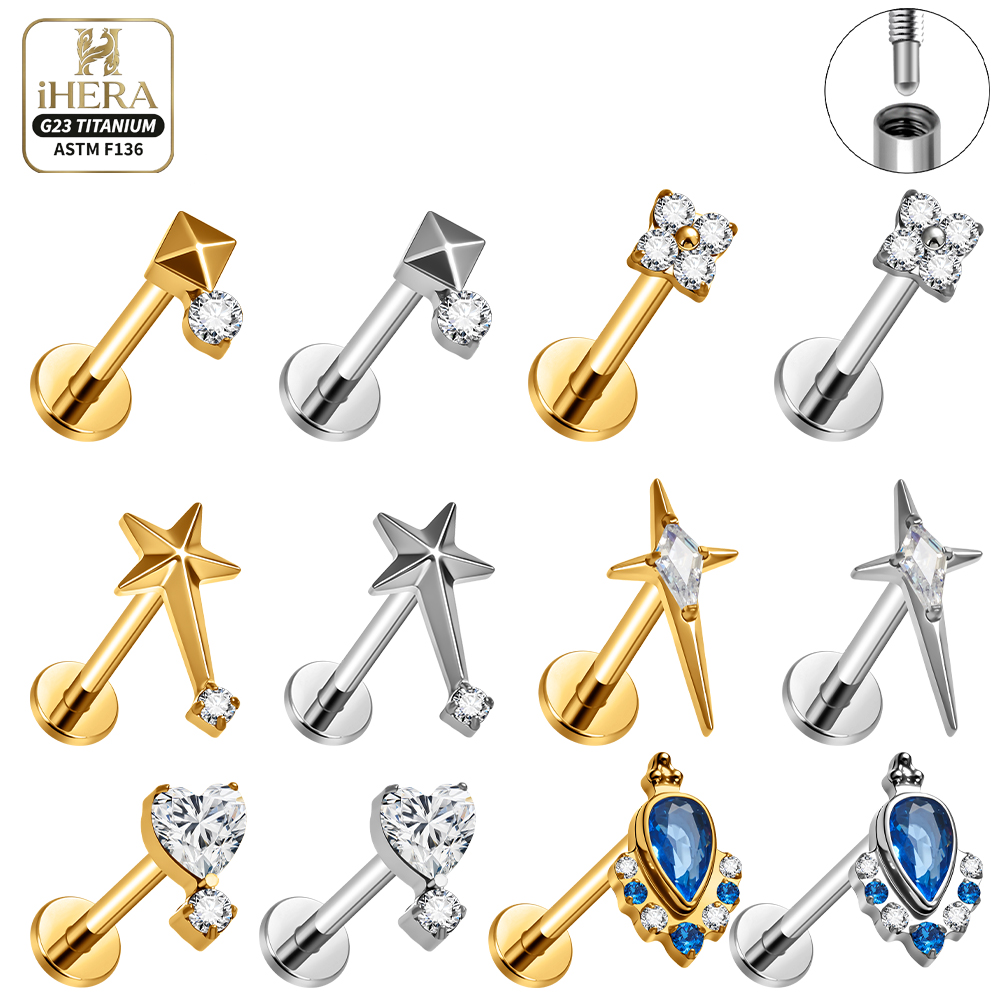 Flat Back Labret Stud - G23 Titanium Piercing Labret Helix Conch