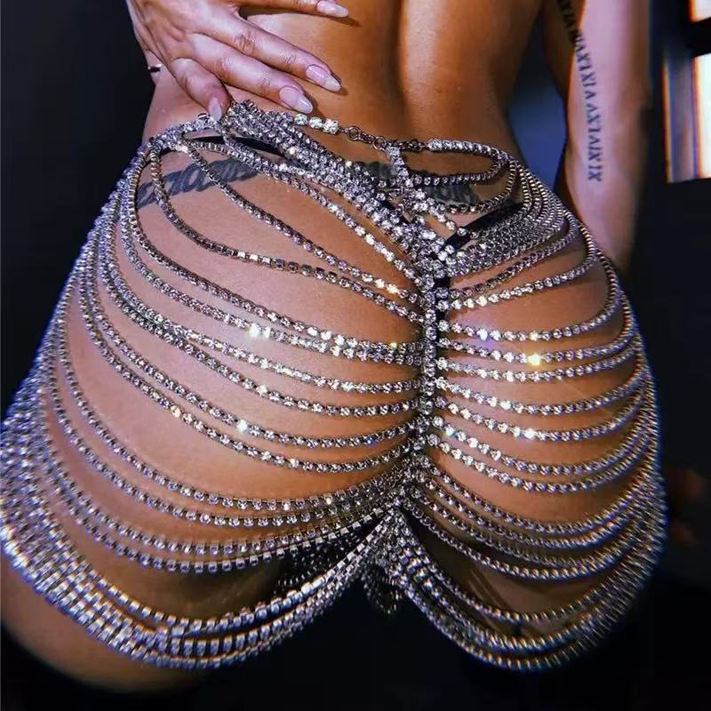 Body Jewelry Waist Chains - 1pcSexy Fashionable Rhinestone Butt Skirt Chain