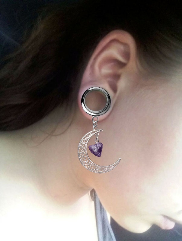 2 Pieces Natural Stone Moon Pe - Body Jewelry Ear Gauges ulasan dan harga