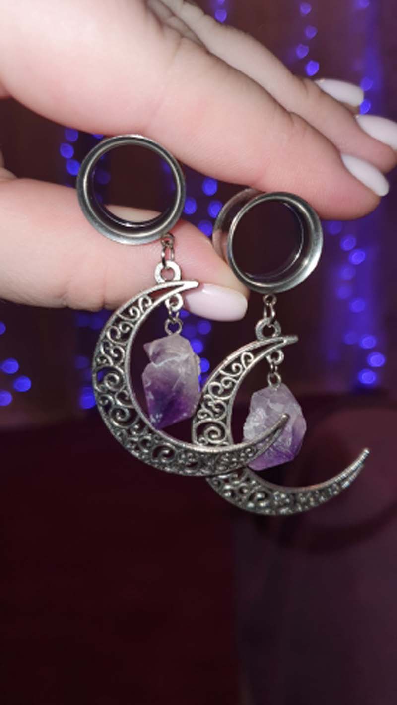 2 Pieces Natural Stone Moon Pe - Body Jewelry Ear Gauges ulasan dan harga