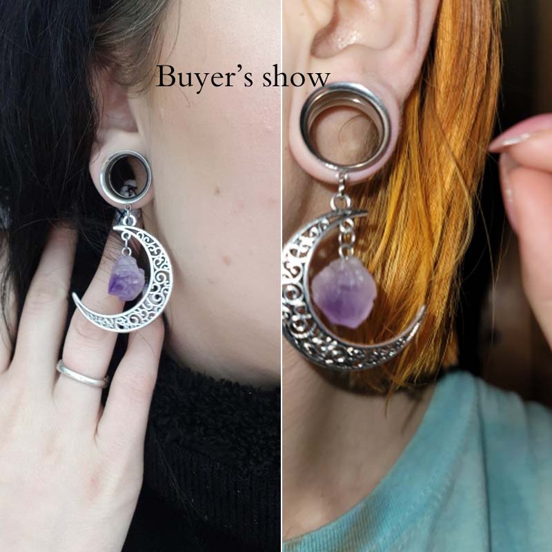 2 Pieces Natural Stone Moon Pe - Body Jewelry Ear Gauges ulasan dan harga