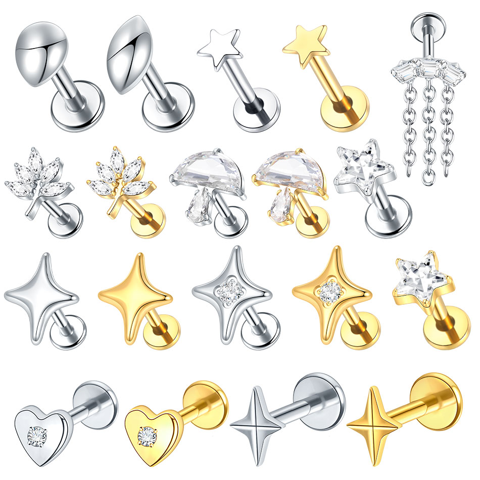 1/5Pcs G23 Titanium Ear Cartil - Flat Back Labret Stud ulasan dan harga