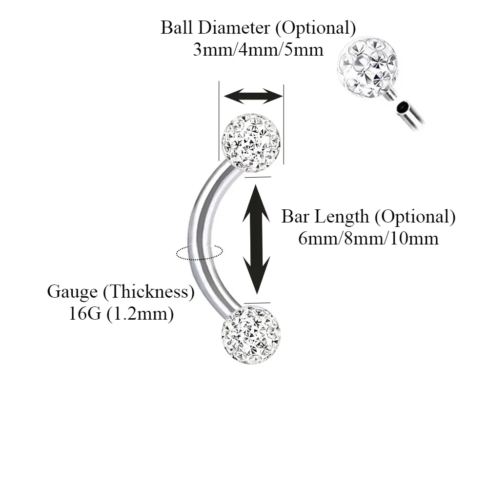 Multi Color Epoxy Crystal 6-10 - Eyebrow Curved Barbell ulasan dan harga
