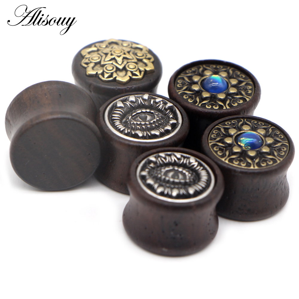 Alisouy 2PCS Ear Plugs Wood Fl - Body Jewelry Ear Gauges ulasan dan harga