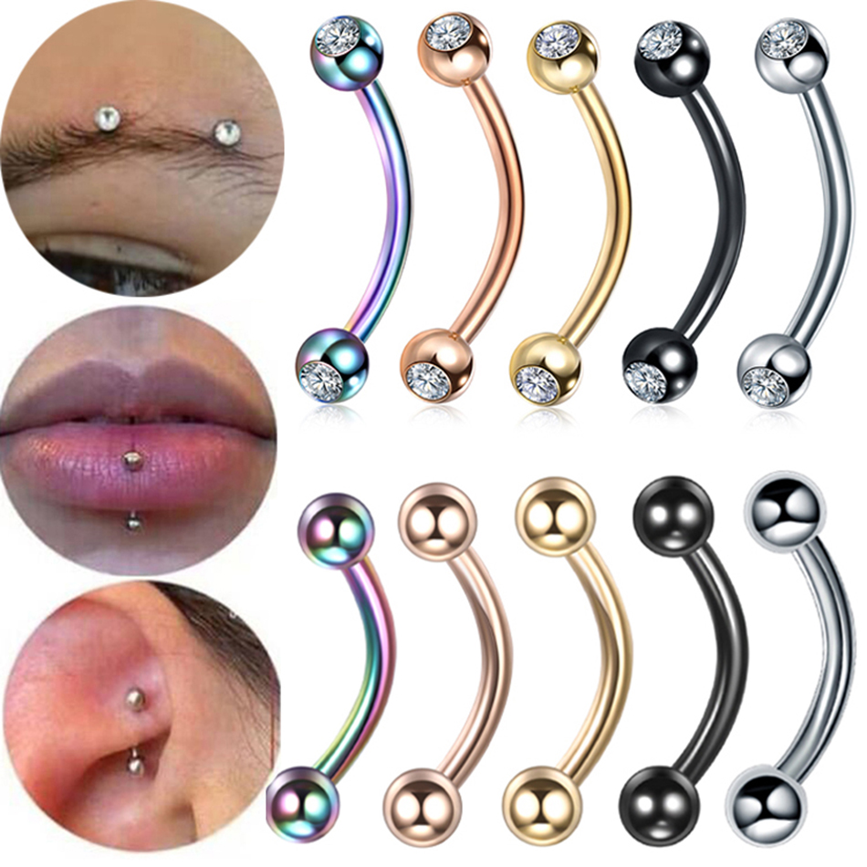 1PC Steel CZ Eyebrow Banana Pi - Eyebrow Curved Barbell ulasan dan harga