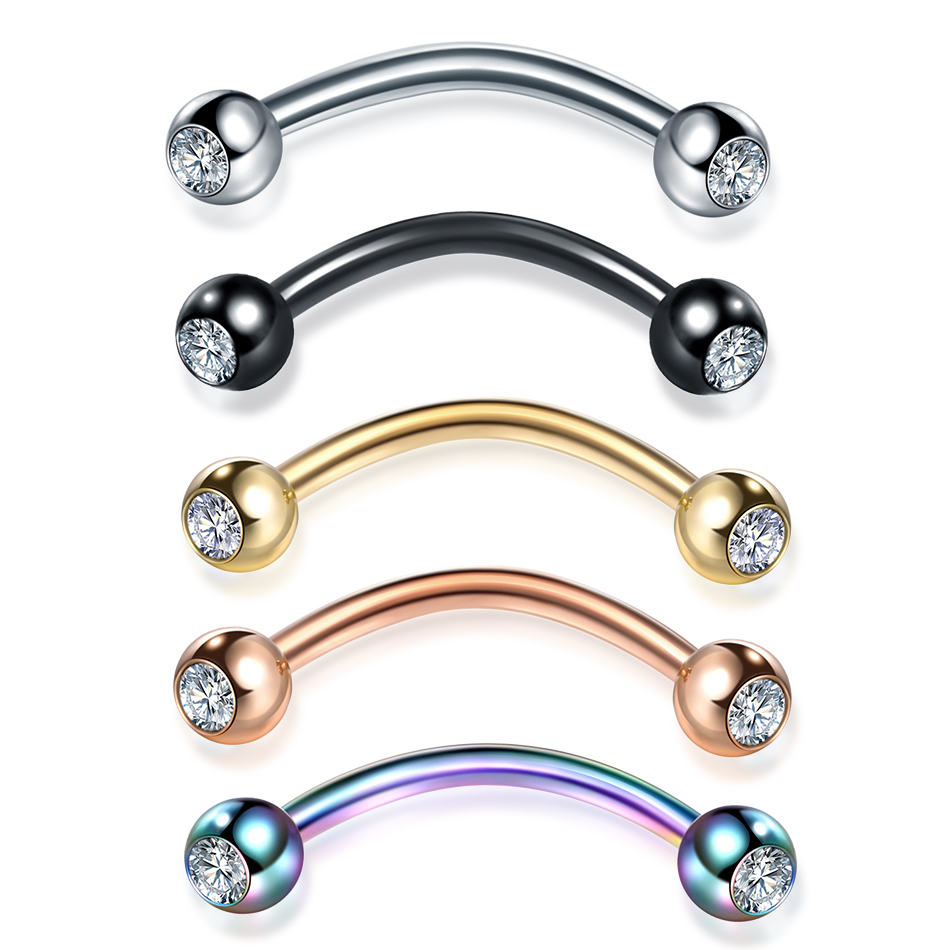 1PC Steel CZ Eyebrow Banana Pi - Eyebrow Curved Barbell ulasan dan harga