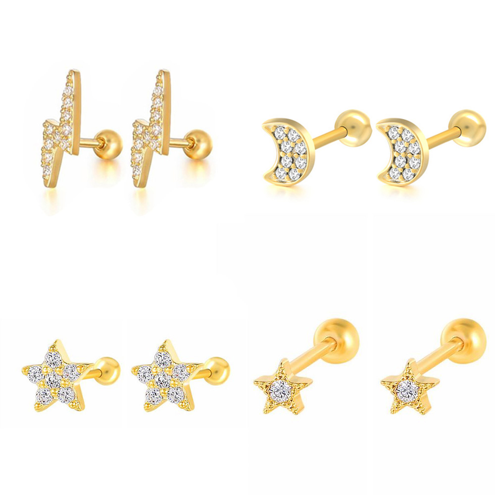 1PC Star Moon Lightning Zircon - Flat Back Labret Stud ulasan dan harga