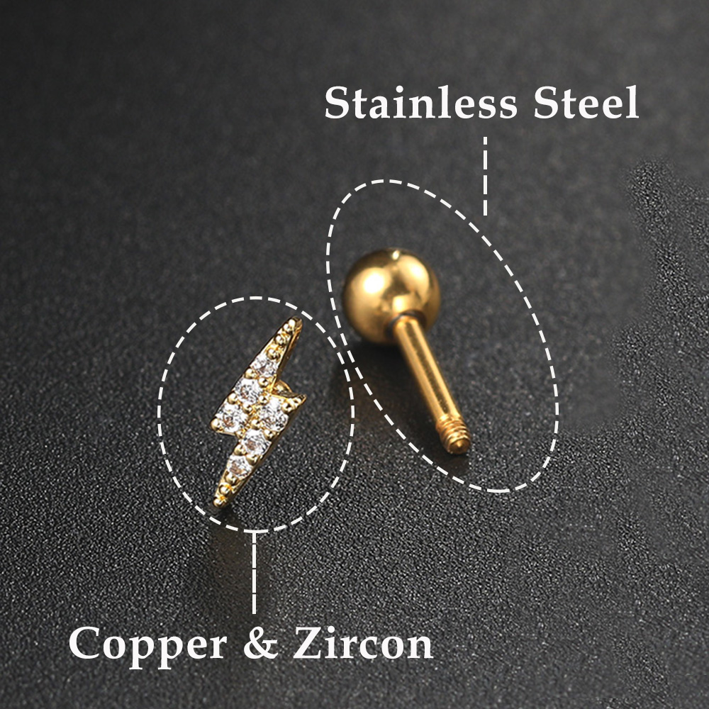 1PC Star Moon Lightning Zircon - Flat Back Labret Stud ulasan dan harga