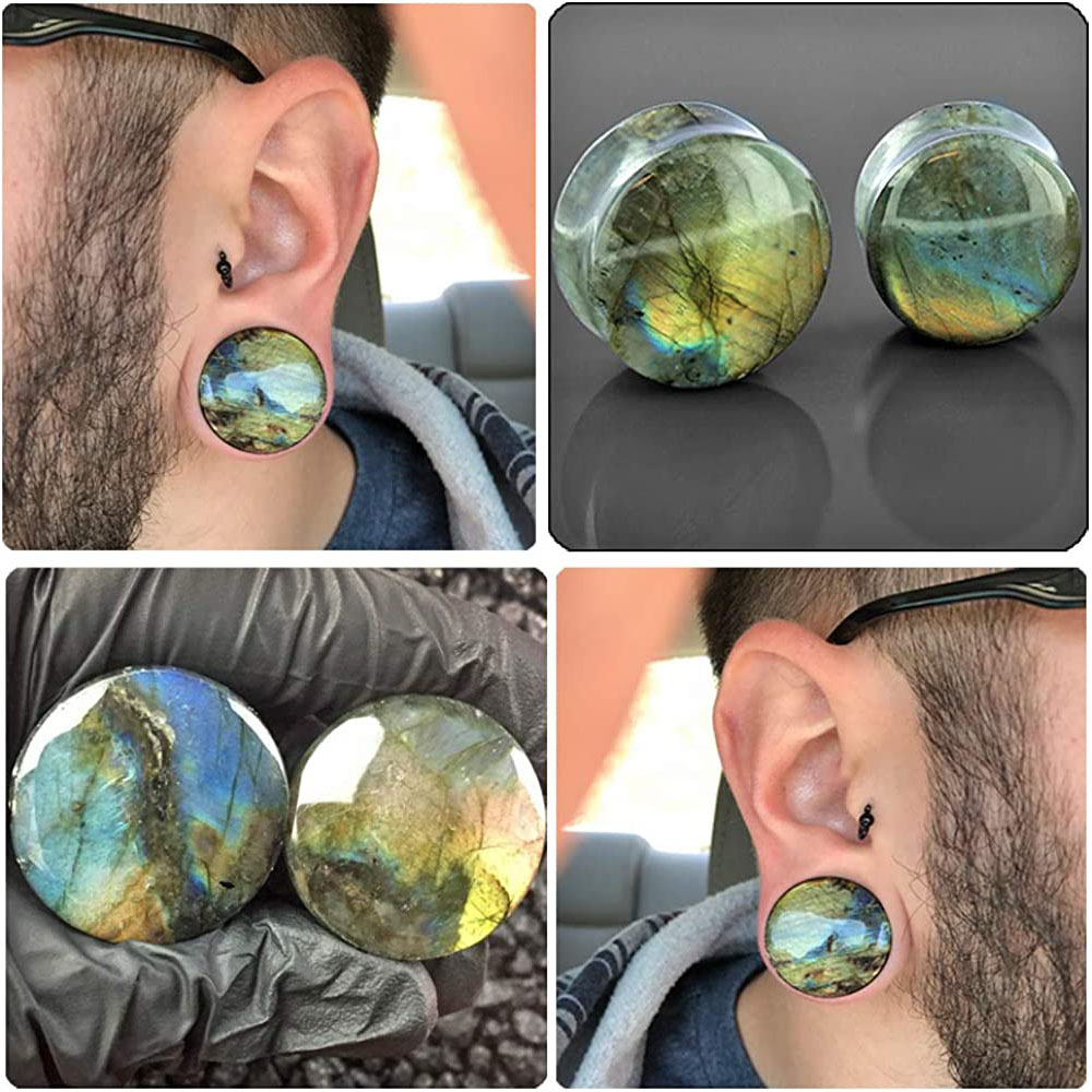 WKOUD 1PC Labradorite Stone Ea - Body Jewelry Gauges ulasan dan harga