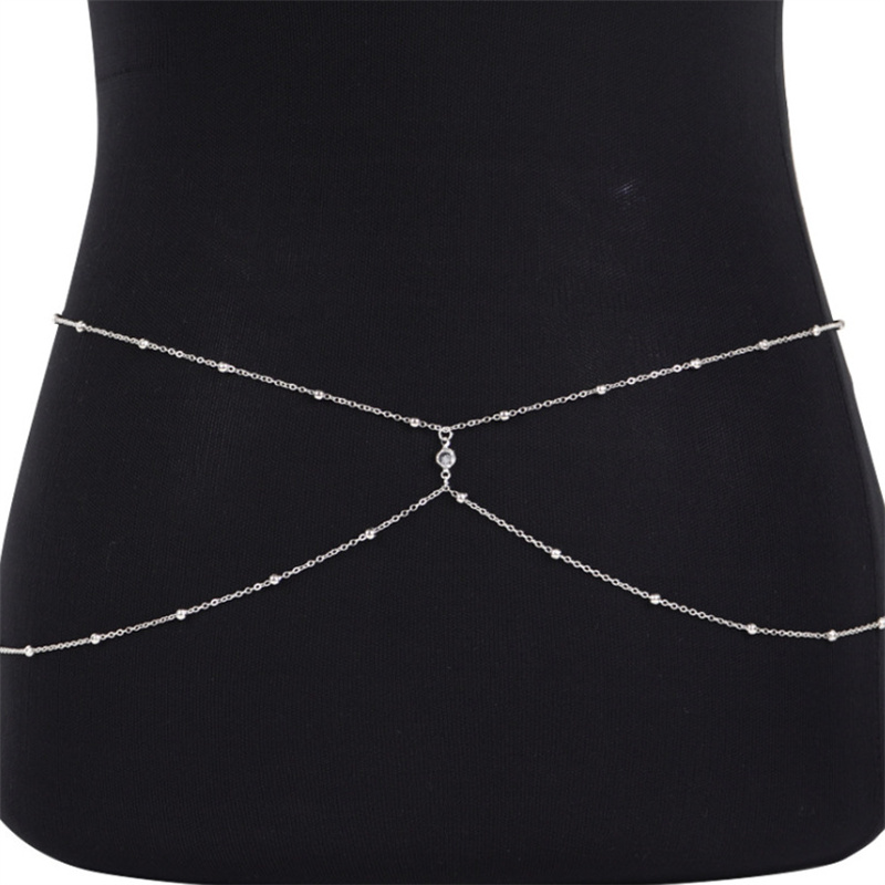 Clear Rhinestone Beaded Belly  - Body Jewelry Waist Chains ulasan dan harga