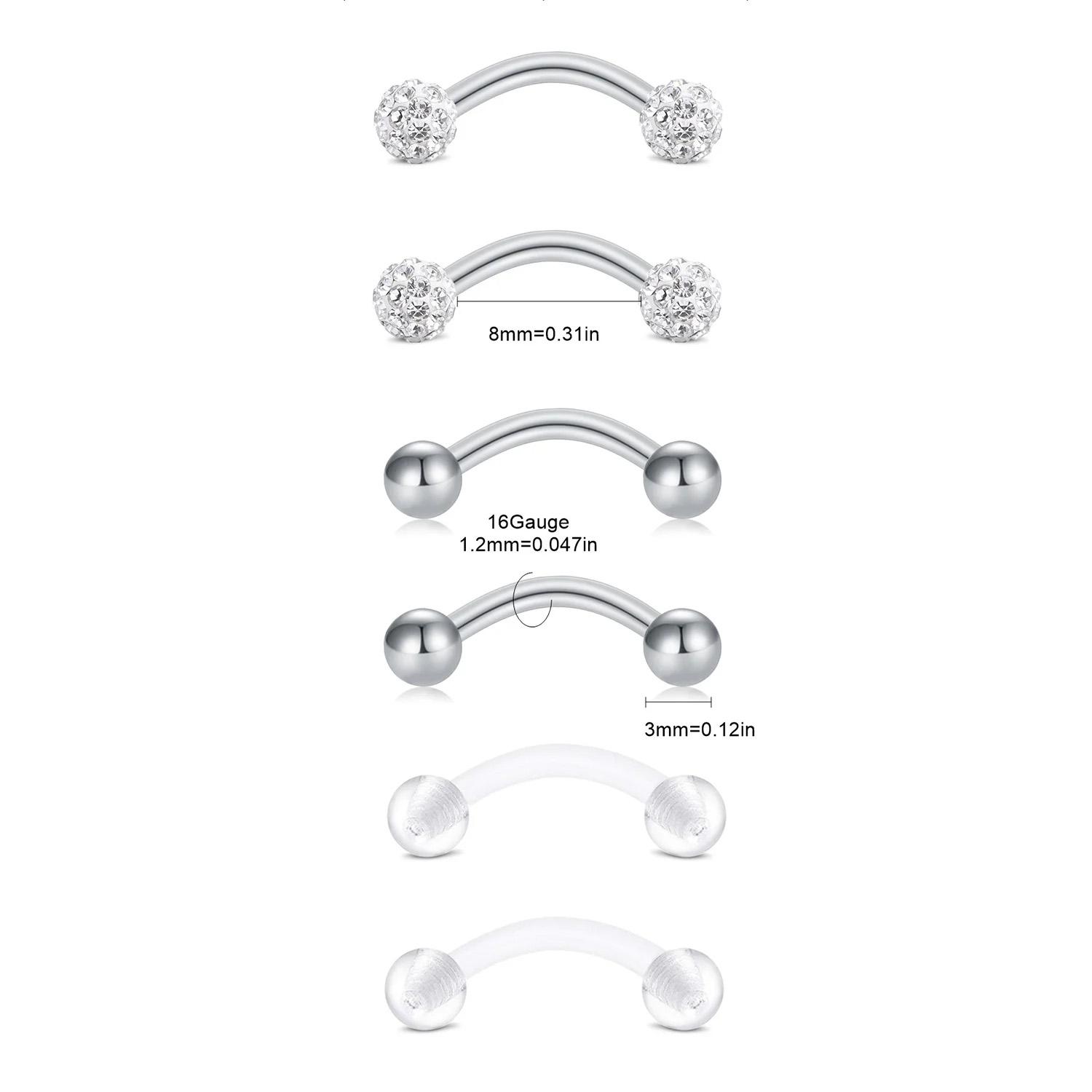 6pcs/Set Elegant Cute 16G Curv - Eyebrow Curved Barbell ulasan dan harga