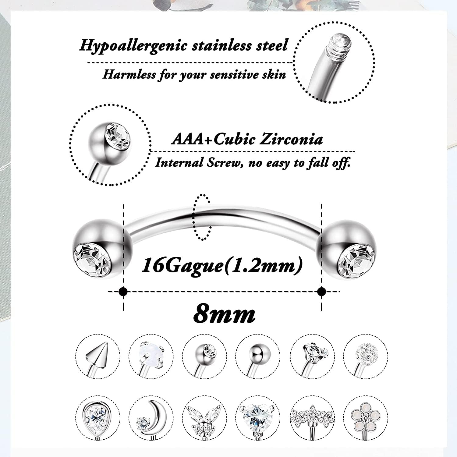 Bobisty 1PC Stainless Steel Cu - Eyebrow Curved Barbell ulasan dan harga
