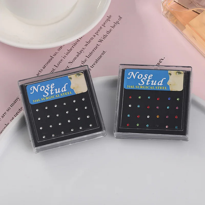 24pcs/box Crystal Nose Ring St - Body Jewelry Display Case ulasan dan harga