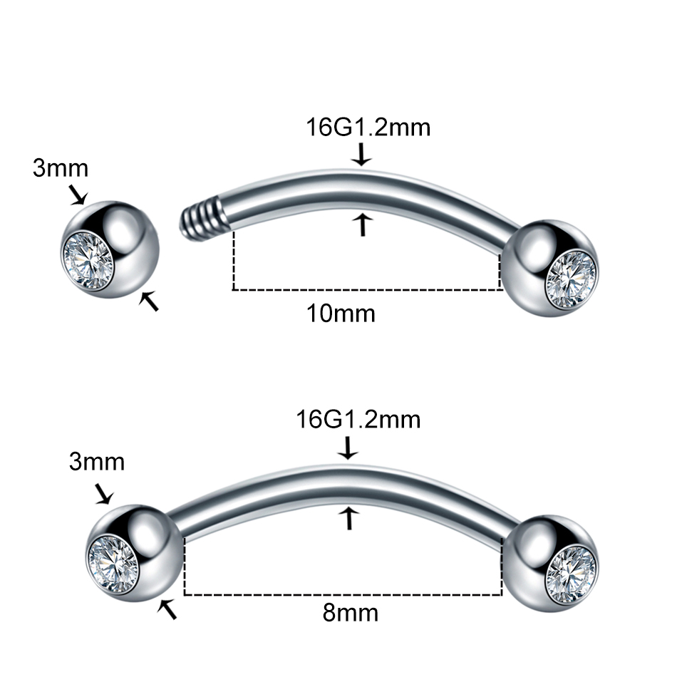 1PC Stainless Steel Crystal Ey - Eyebrow Curved Barbell ulasan dan harga