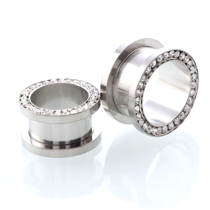 2 pcs/lot Crystal Ear Tunnel S - Body Jewelry Ear Gauges ulasan dan harga