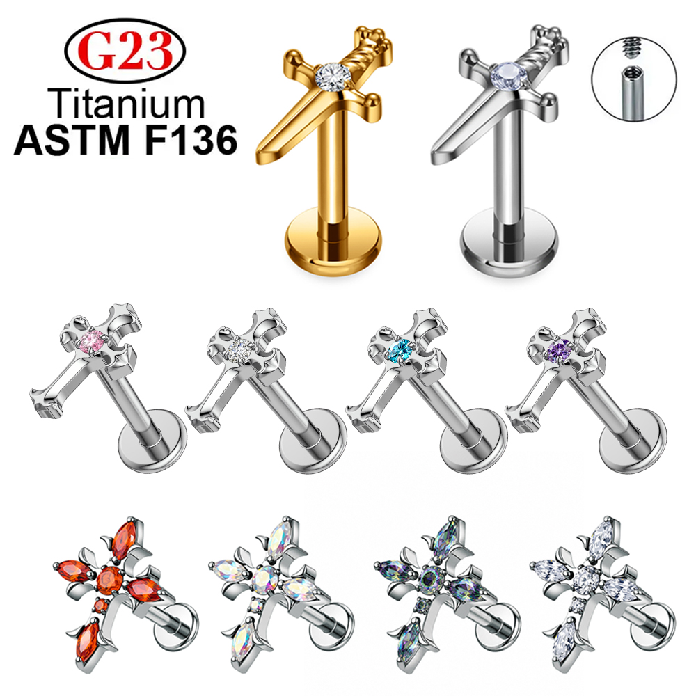 ASTM F136 Titanium CZ Cross St - Flat Back Labret Stud ulasan dan harga